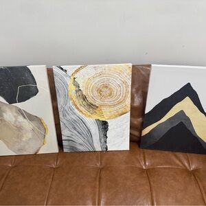 Abstract Canvas Art Set in Black, Gold, and White